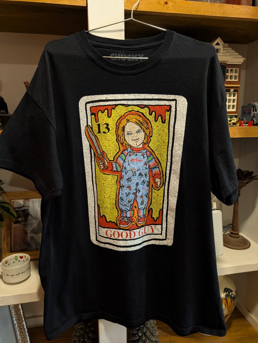 Chucky Good Guy Doll Lotteria Tarot Card Black T-shirt Size XL